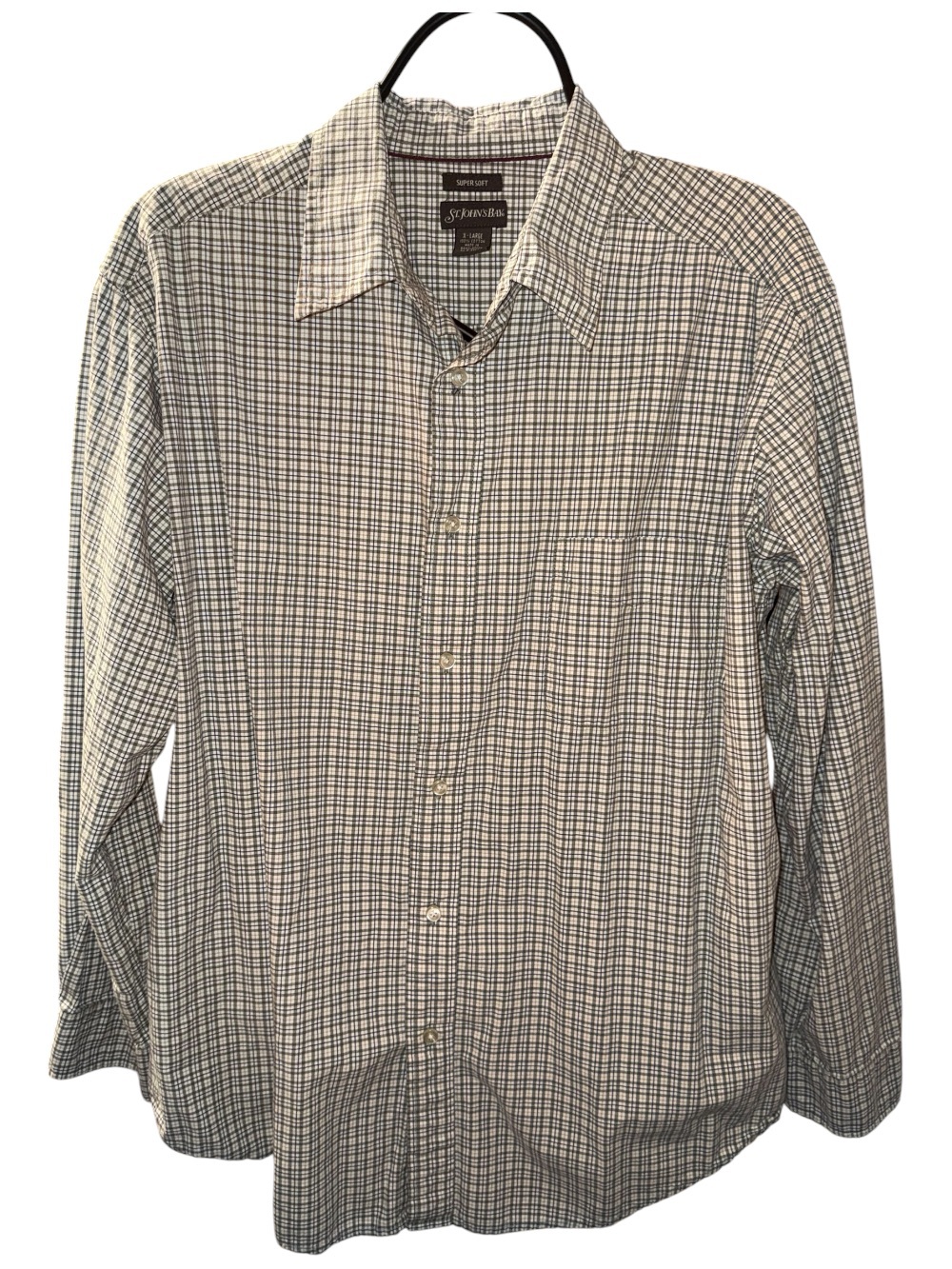 St. John's Bay Men's White and Black Grid Button-Down Shirt